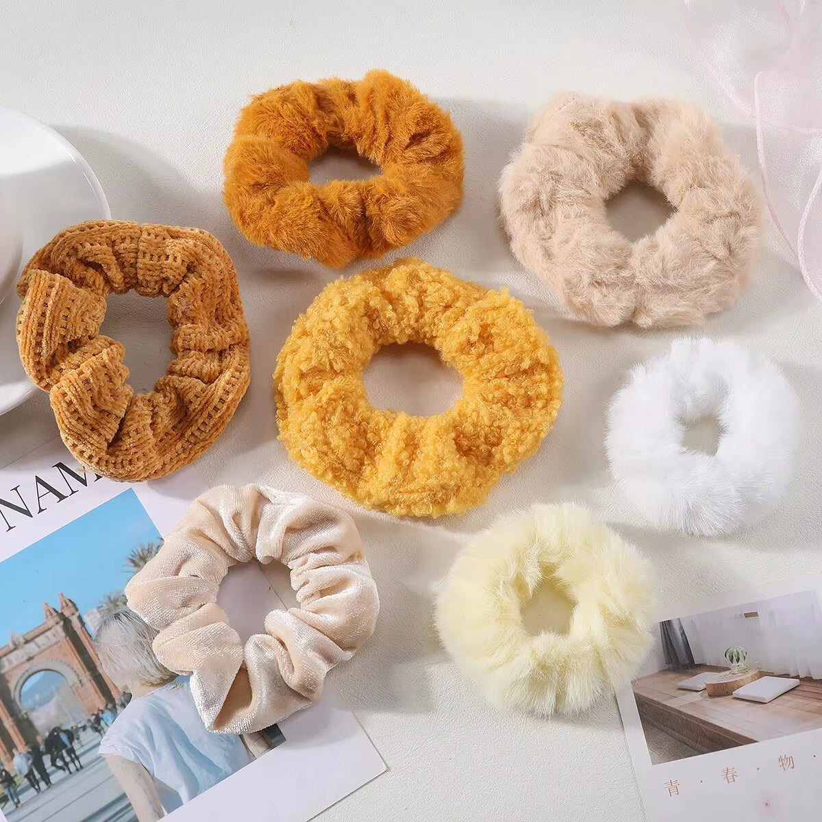 7/21 Pcs/Set Women Hair Scrunchies Set Plush Solid Hair Band for Girls Ponytail Holder Rubber Bands Hair Ties Hair Accessories