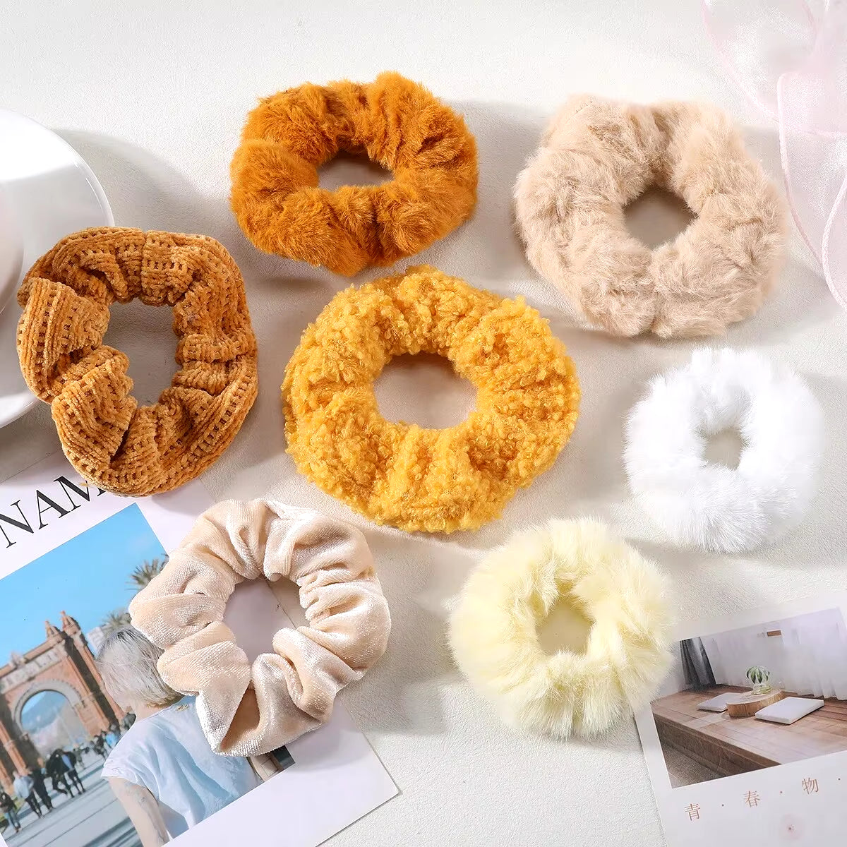 7/21 Pcs/Set Women Hair Scrunchies Set Plush Solid Hair Band for Girls Ponytail Holder Rubber Bands Hair Ties Hair Accessories