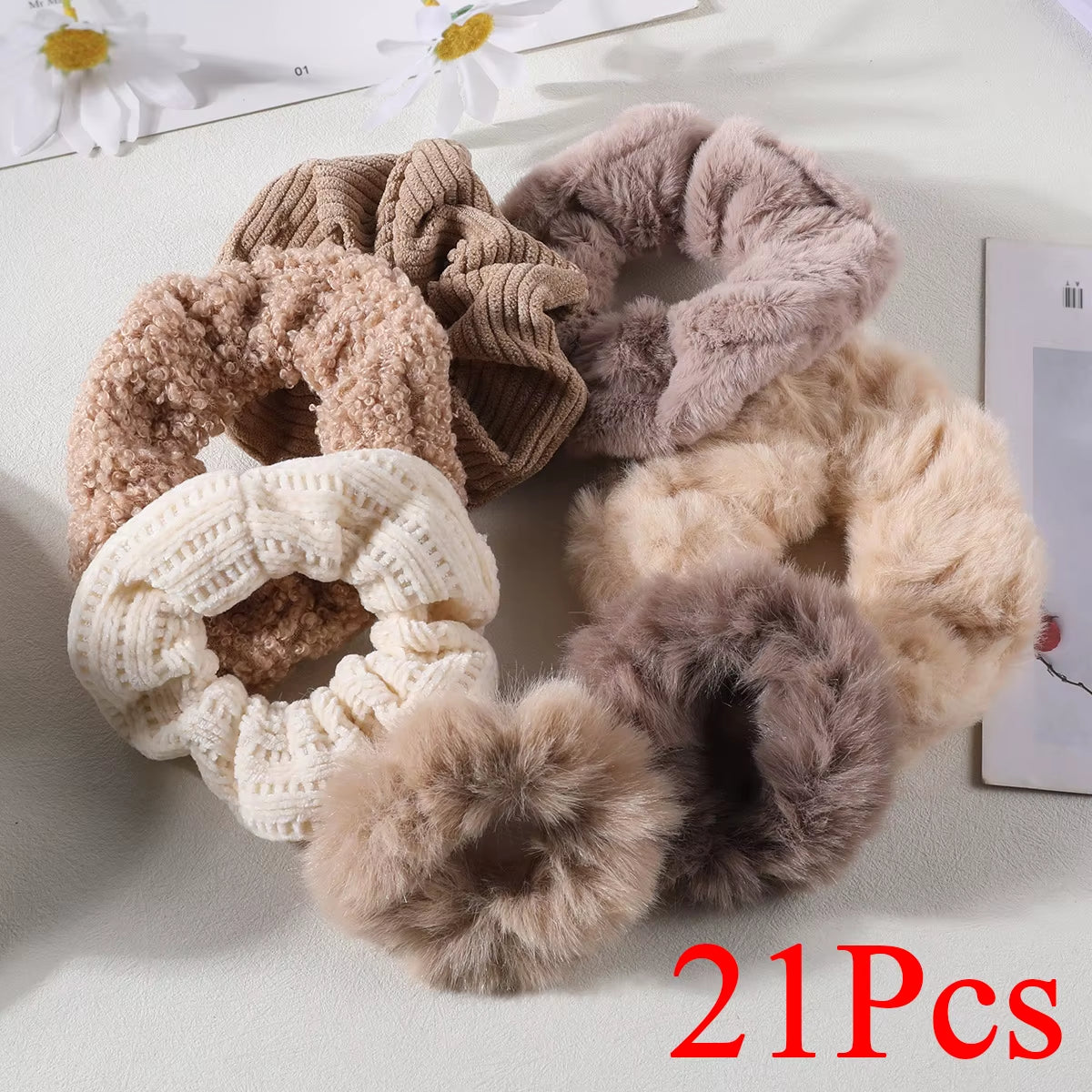 7/21 Pcs/Set Women Hair Scrunchies Set Plush Solid Hair Band for Girls Ponytail Holder Rubber Bands Hair Ties Hair Accessories